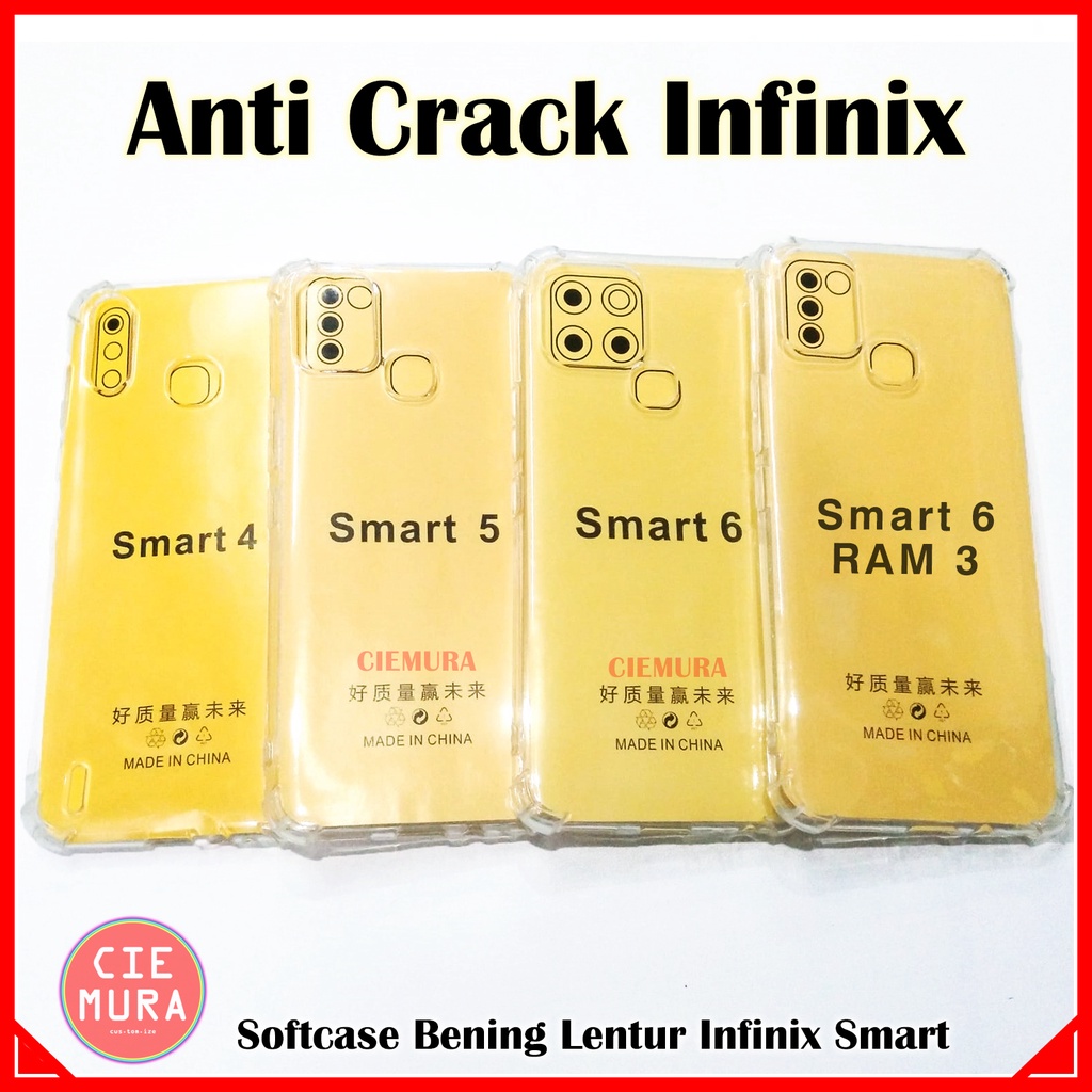 CIE Anti Crack Bening Infinix Smart 4 5 6 Ram 2 Ram 3 GB Case Anticrack Jelly Softcase Lentur Silikon HP Ciemura