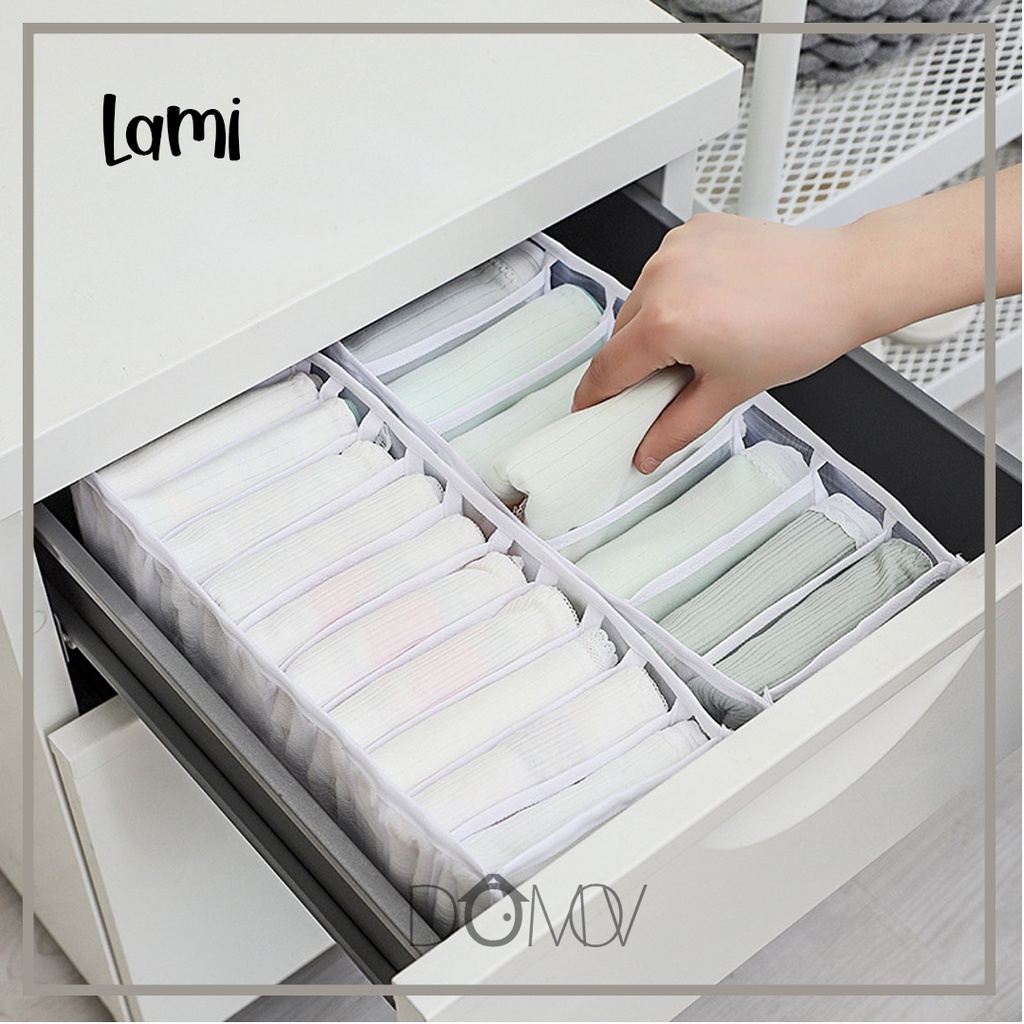 DOMOV LAMI Organizer Pakaian Dalam Pria & Wanita Penyekat Skat BH Celana Dalam Sekat Laci Kaos Kaki