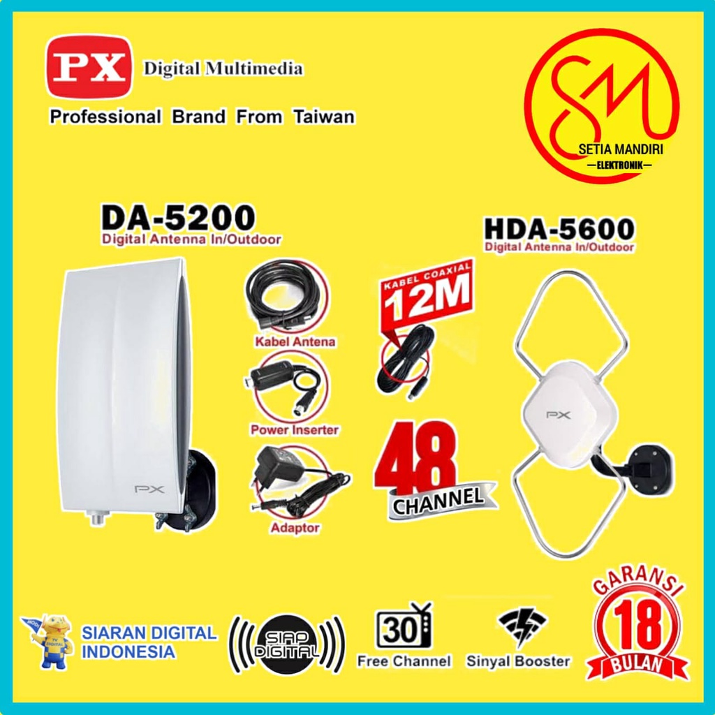 PX HDA-5600 & DA-5200 Antena TV Digital DVB-T2 Indoor Outdoor DA5200 HDA5600