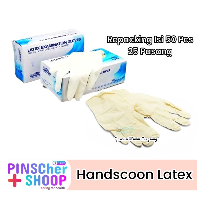 SARUNG TANGAN LATEX POWDER REPACK ( ISI 50 PCS / 25 PAIR ) NON STERIL GLOVE CLEANING