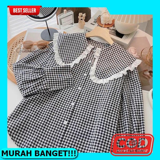 Kemeja Wanita Korea Lengan Panjang / Atasan Wanita Polos Import Bahan Katun Adem Tunik Wanita / Keme