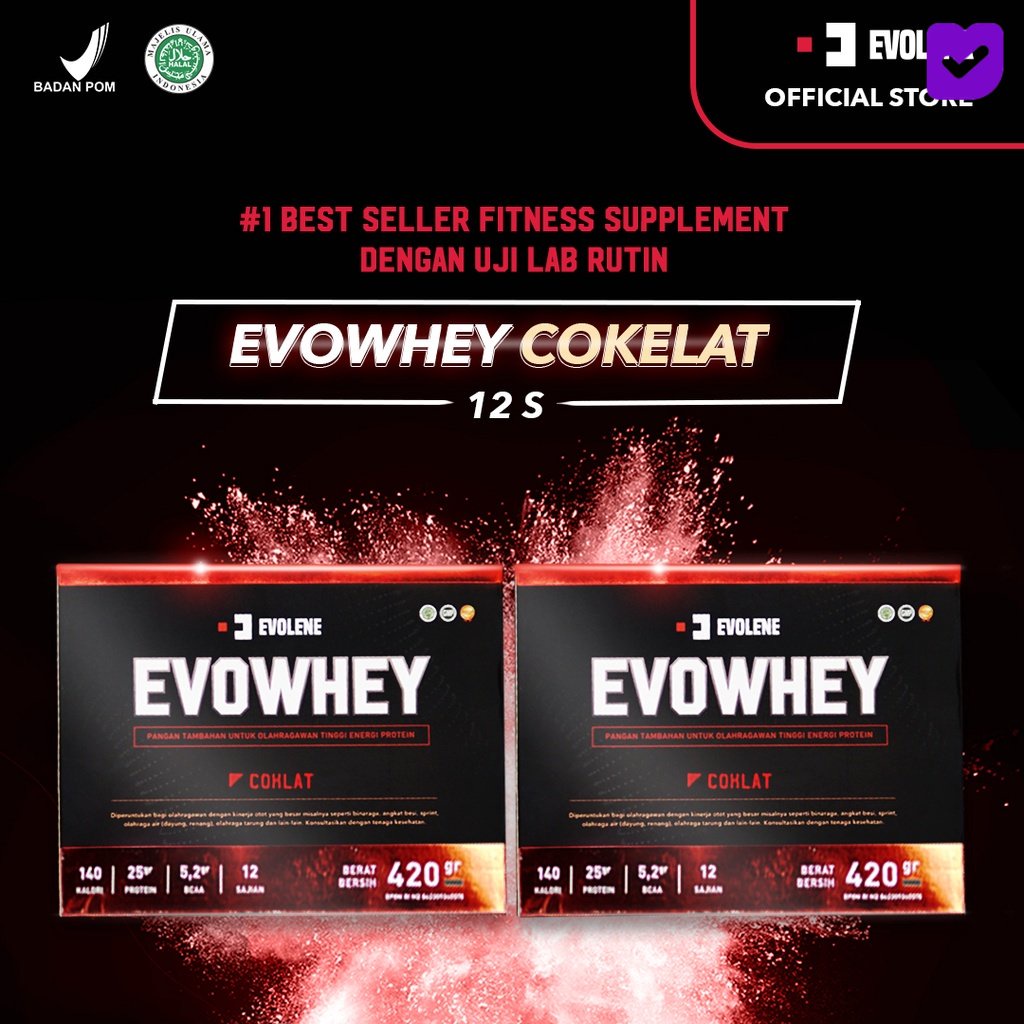 

Evolene Whey Protein Coklat 2x 456gr/12 Sachet - Suplemen fitness pembentuk Otot