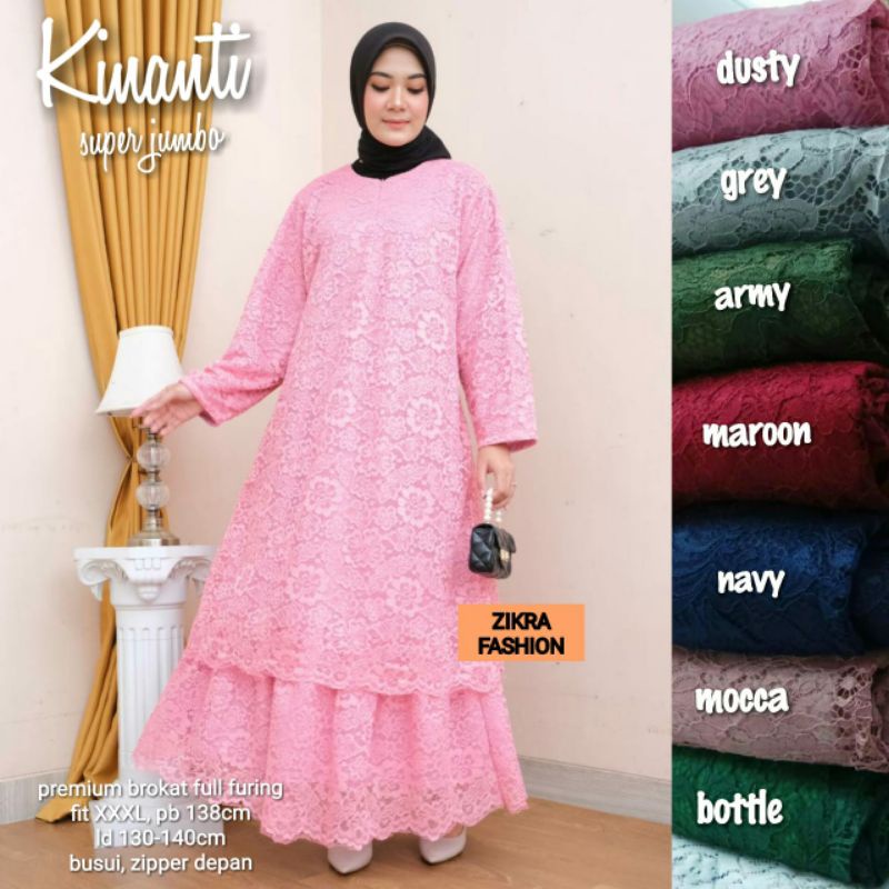 Kinanti LD 130-140 gamis dress brokat full furing super jumbo by zikra Real Pict