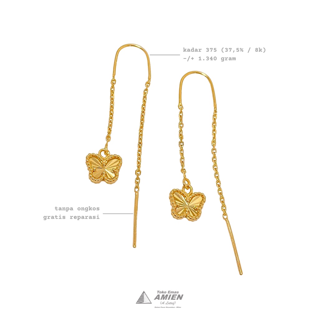 Toko Emas Amien Anting Emas Asli HWT Kadar 375 (37,5% / 8K) 1.340 Gram - Giwang Panjang Van Cleef Ku