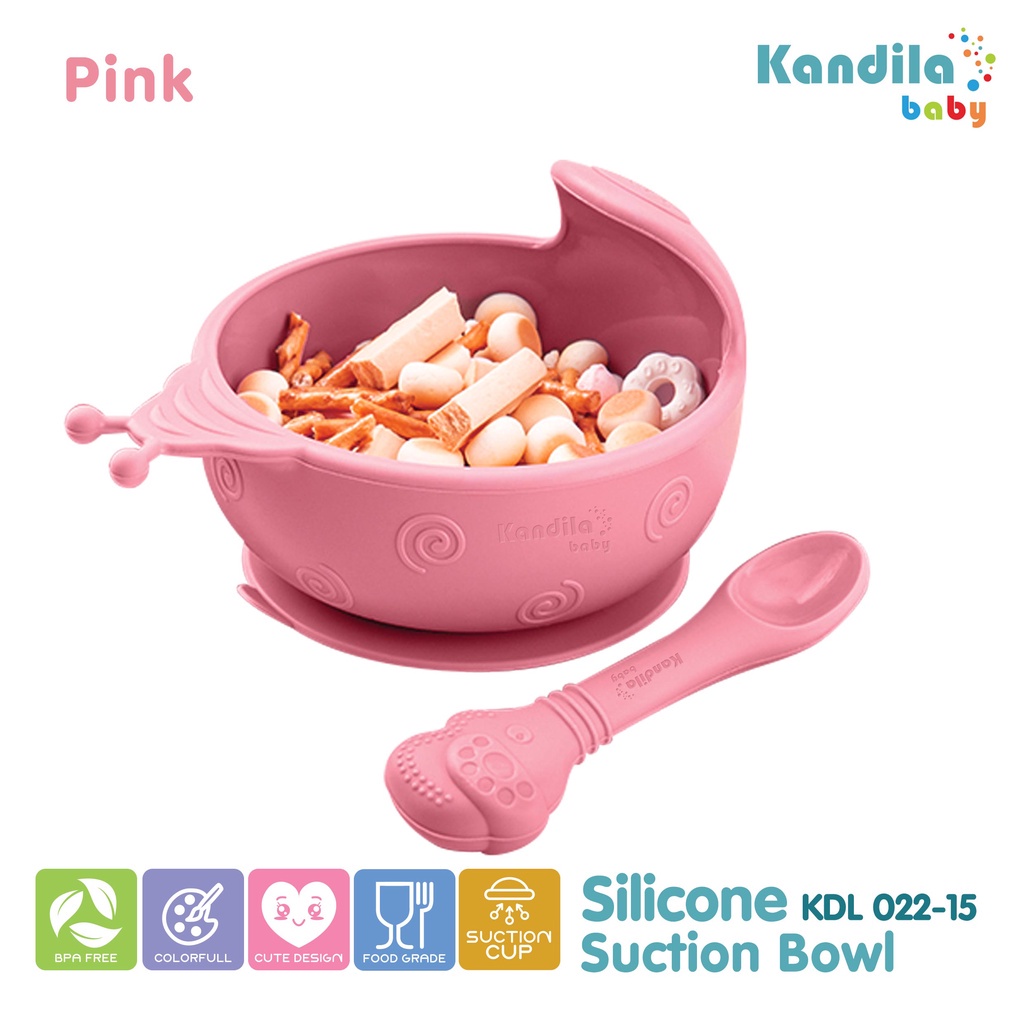 KandilaBaby KDL022-15 Silicone Suction Bowl - Mangkok Makan Bayi &amp; Anak - Mangkuk Silikon MPASI + Sendok