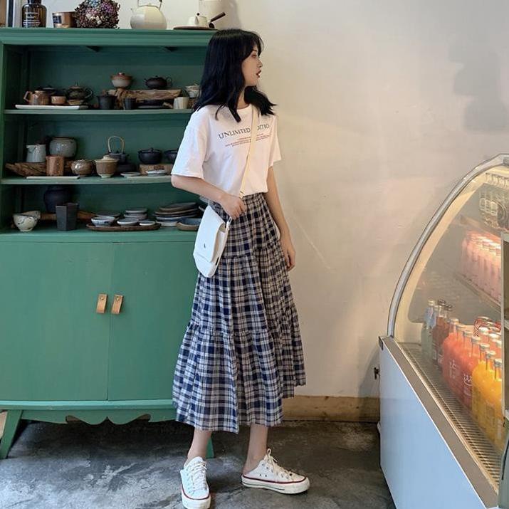 COD✔️Korean Style Rok Kotak Kotak/Rok Span Hitam Rok Tartan Highwaist Rok Panjang|RA1