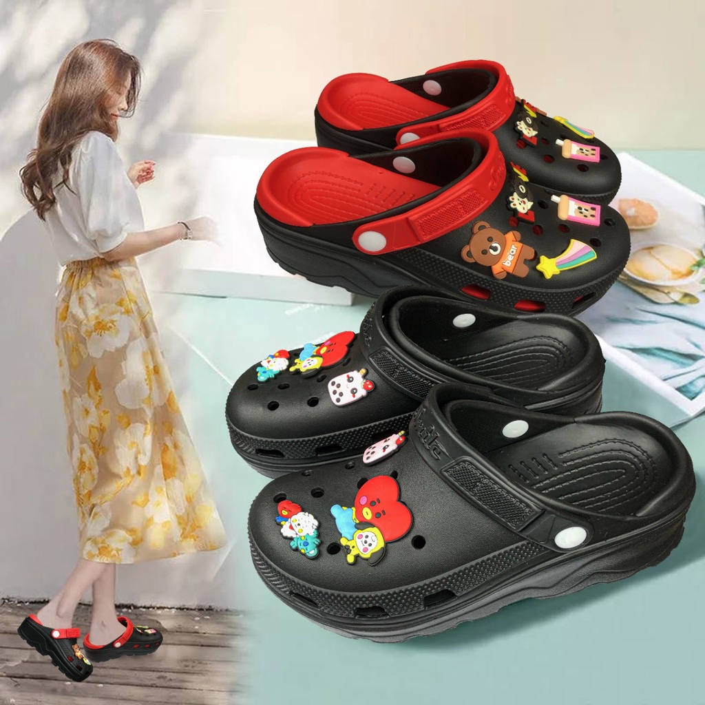 Sandal Fuji Wanita Kekinian Classic Bae Clog Platform Jibbitz Tebal 6CM Empuk 806B (36/40)