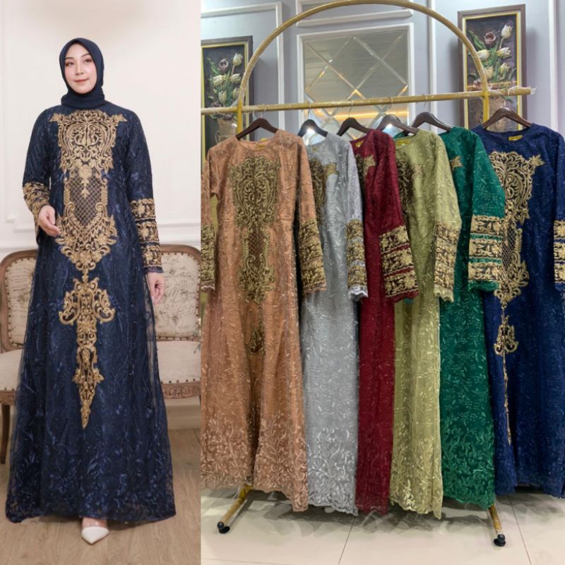 GAMIS PUTRIE DELINA // BAHAN TILLE BORDOR PREMIUM FULL // FURING BAHAN SATIN VELVET // ORIGINAL By Pelangi Jaya