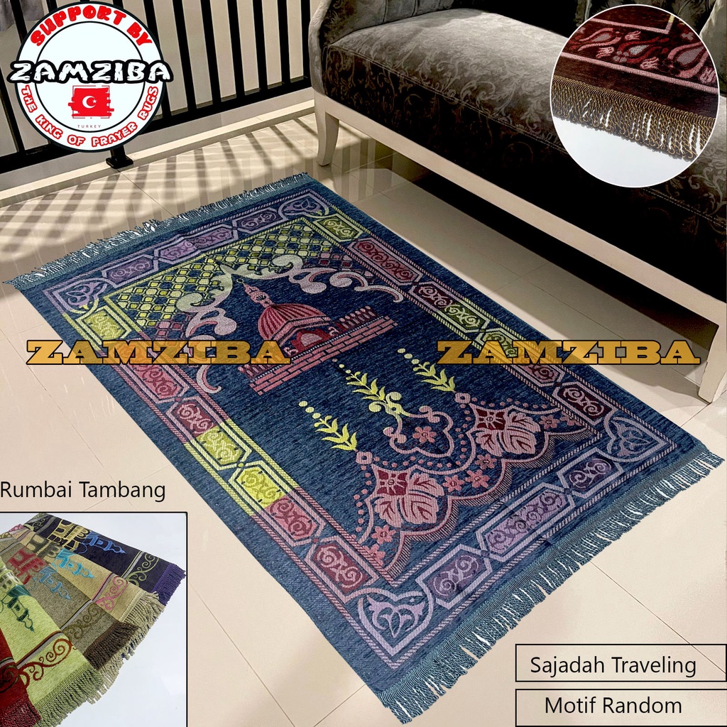 Zamziba Sajadah  Chenille Rumbai Tambang  Murah Ukuran 70 cm x 110 cm Sejadah Traveling