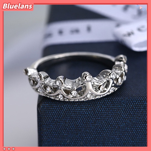 Bluelans Cincin Lapis Silver Bentuk Mahkota Ratu Princess Aksen Berlian Imitasi Untuk Wanita