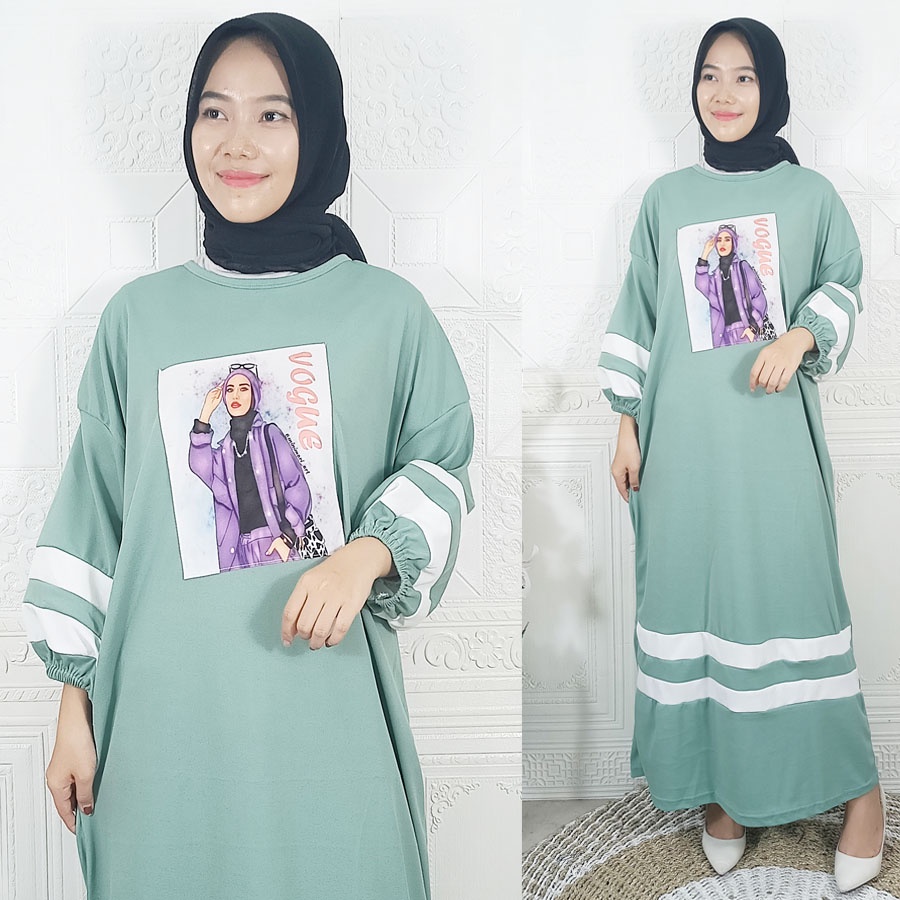 CARLINA FASHION JUMBO VOQUE LONG DRESS OVERSIZE WANITA PEREMPUAN CANTIK