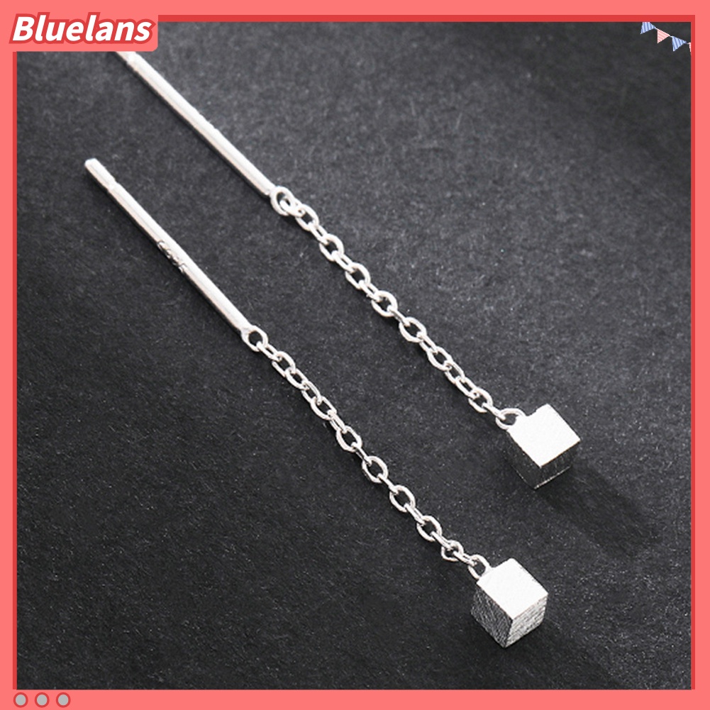 Bluelans Fashion Women Small Geometric Cube Long Dangle Chain Earrings Party Jewelry