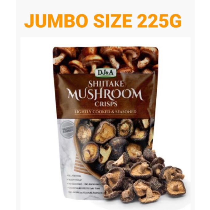 

Jumbo Size 225g DJ&A Shiitake Mushroom Crisps Snack Australia Sehat Jamur Shitake Krispi Krispy Crunchy DJ & A Snack Cemilan Sayuran Siap Saji Kering Shitake Mushroom Beetroot Slices Broccoli Brokoli Garlic Cloves Bawang Putih Veggies Hot Spicy Veg