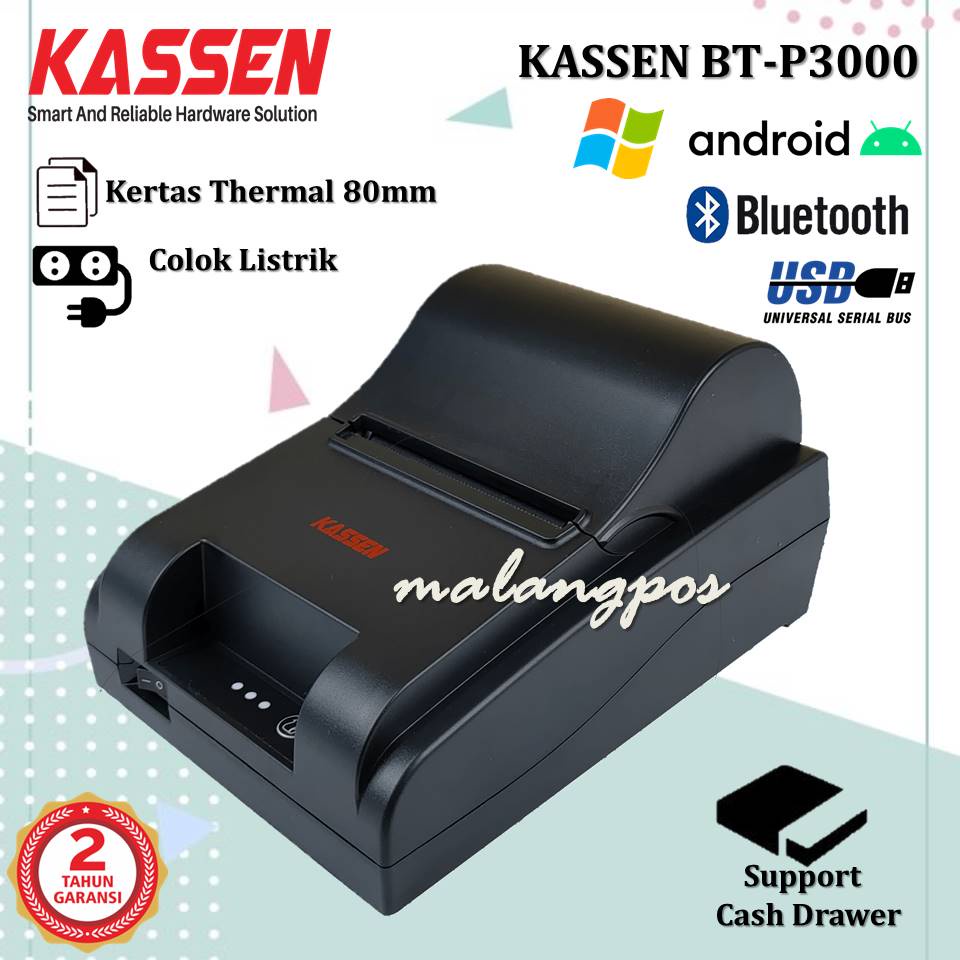 KASSEN BT-P3000 BLUETOOTH PRINTER KASIR &amp; KITCHEN THERMAL PAPER 80X50 PRINTER STRUK KASIR THERMAL