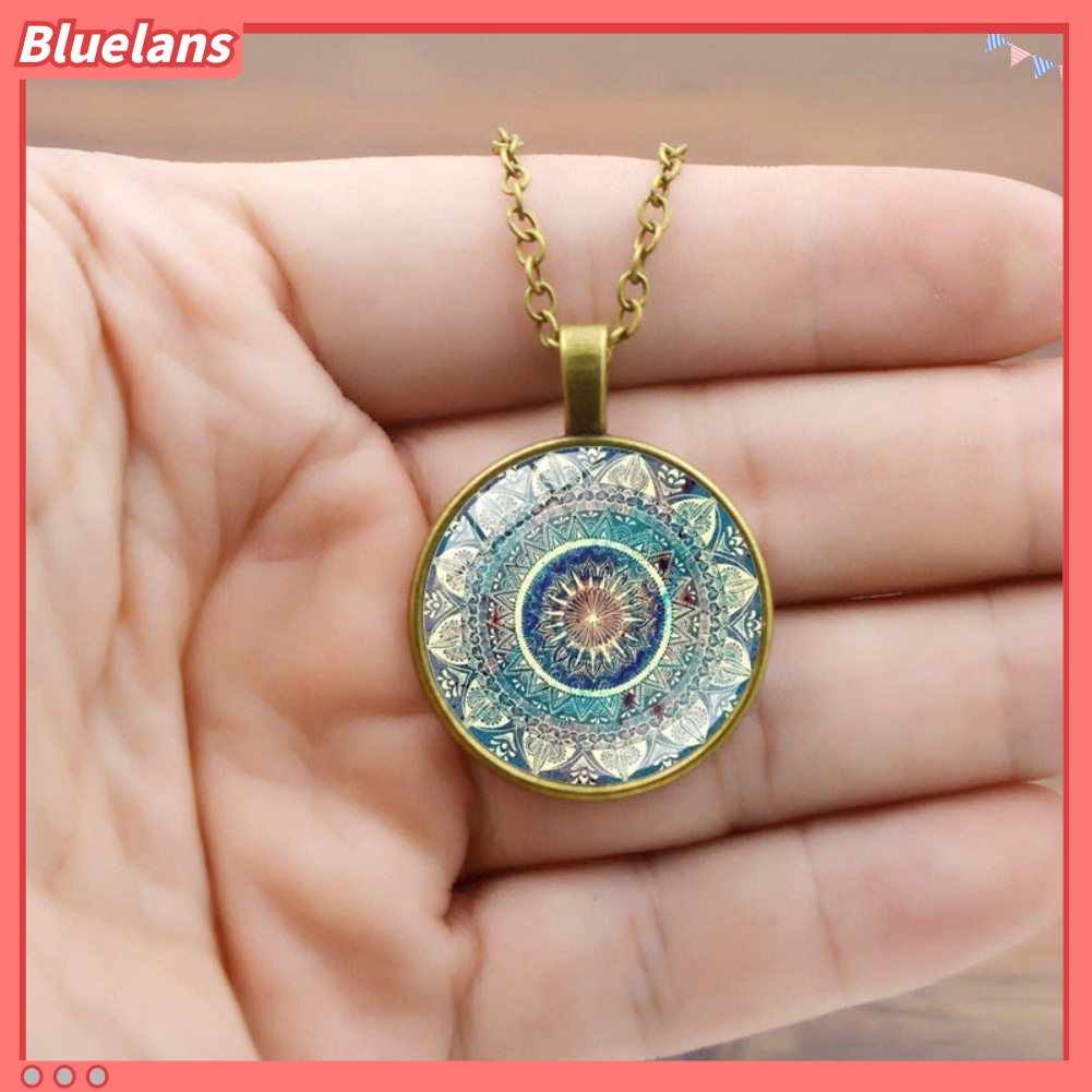Bluelans Vintage Women Glass Cabochon Pendant Long Chain Mandala Necklace Jewelry Gift