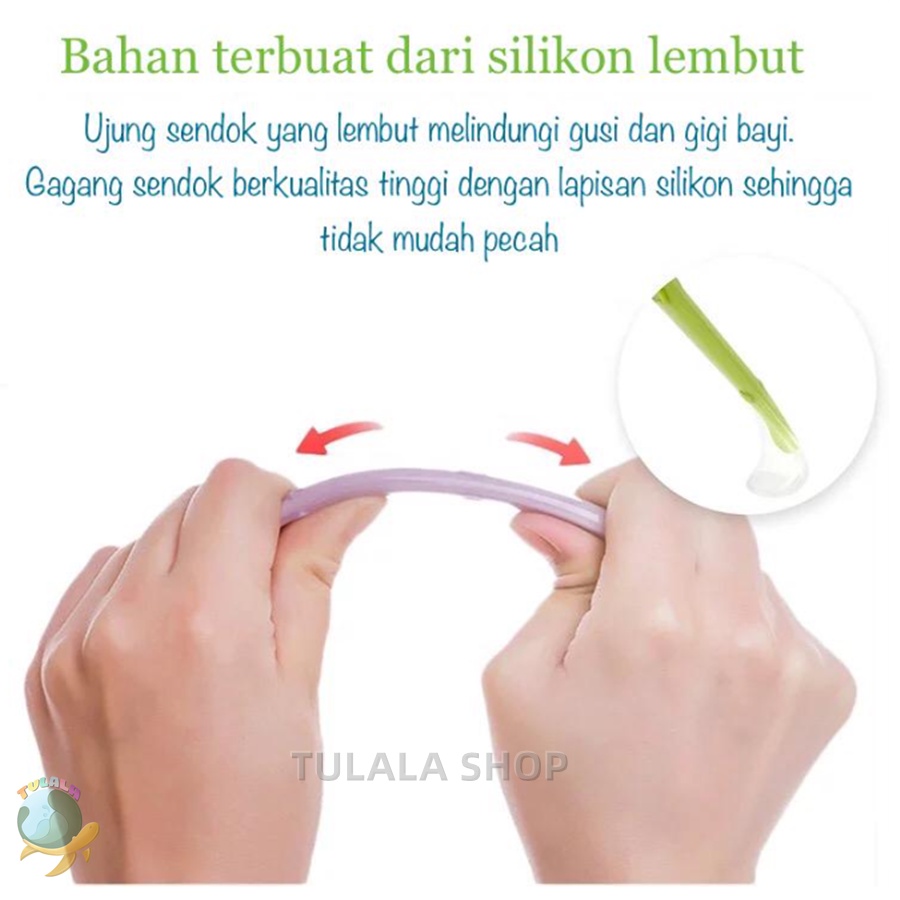 [TULALA SHOP]Sendok silikon ada box/Sendok silicone makan bayi silikon lentur lembut mpasi/peralatan makan bayi BPA free/