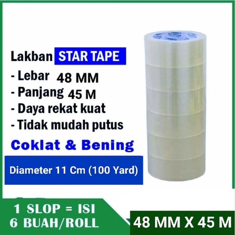 

Lakban STAR TAPE Isi 6 Roll (48 Mm X 100 Yard) Putih Bening