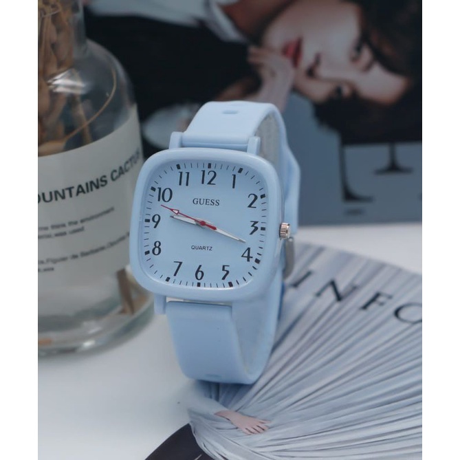 PA JAM TANGAN WANITA / PRIA ANALOG QUARTZ  RUBBER WATCH IMPORT GROSIR KOTAK PERSEGI HIGH QUALITY RM059