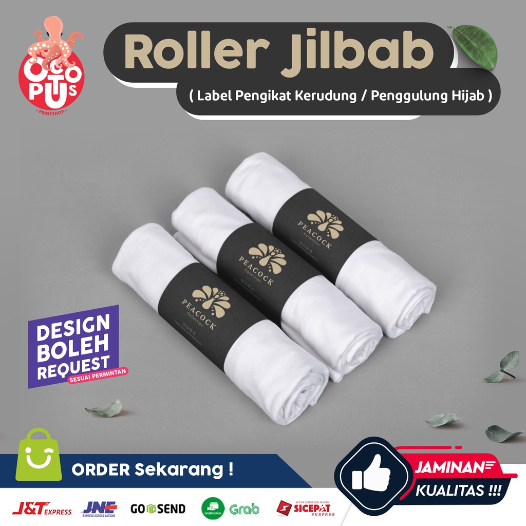 Cetak Roll Hijab Custom 5x25cm / Roller Jilbab / Label Pengikat Kerudung / Penggulung Hijab