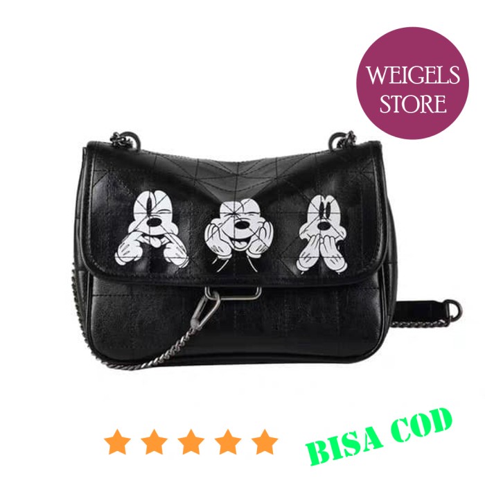 Garansi TAS ZARA SELEMPANG MICKEY MOUSE TAS WANITA IMPORT PREMIUM - Hitam