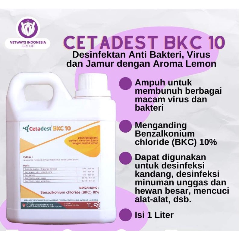 Desinfektan CETADEST BKC10 1LITER Ampuh Aman Spektrum Luas Ayam Sapi Anjing Kambing dan Domba