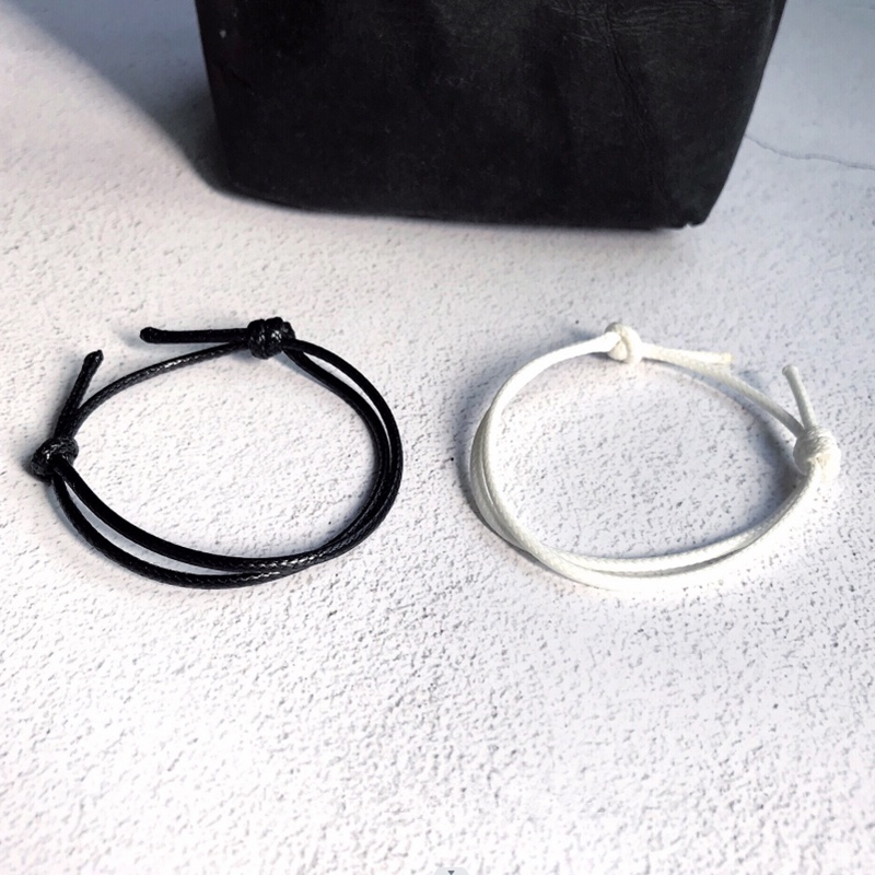 We Flower 2PCs / Set Gelang Rantai Tali Lilin Hitam Putih Dapat Disesuaikan Untuk Pasangan