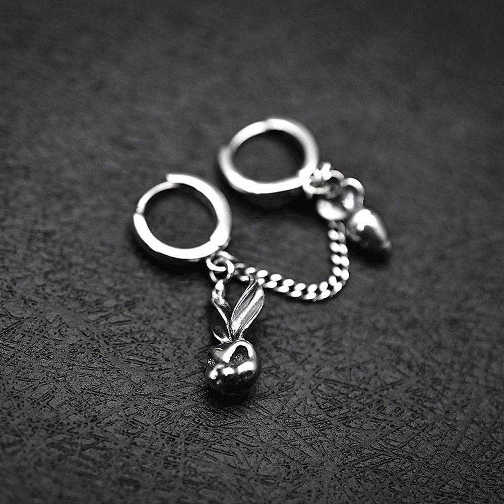 Mxbeauty Wanita Menjuntai Anting Fashion Perhiasan Pesta Perhiasan Hadiah Geometris Anting Liontin Kelinci Liontin Retro Anting Warna Perak Ganda Dua Lubang Tembaga Mode Hoop Earring