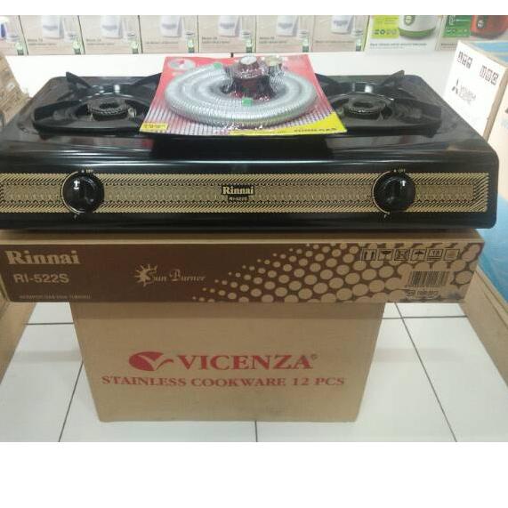 Stok Terbaru Rinnai Ri-522s Kompor Gas 2 Tungku + Selang Win gas