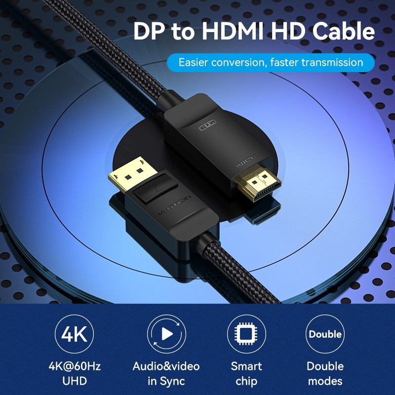 Vention Kabel Displayport to HDMI 4K Converter DP Braided 1M 1.5M 2M