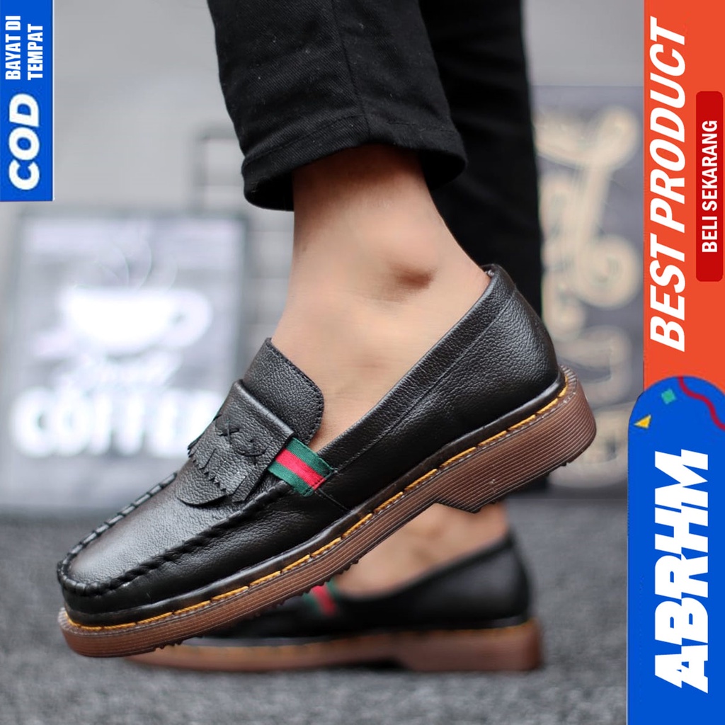 Sepatu Formal Docmart Pantofel Loafres Kulit Asli Kerja Hitam Abrhm Vidoc