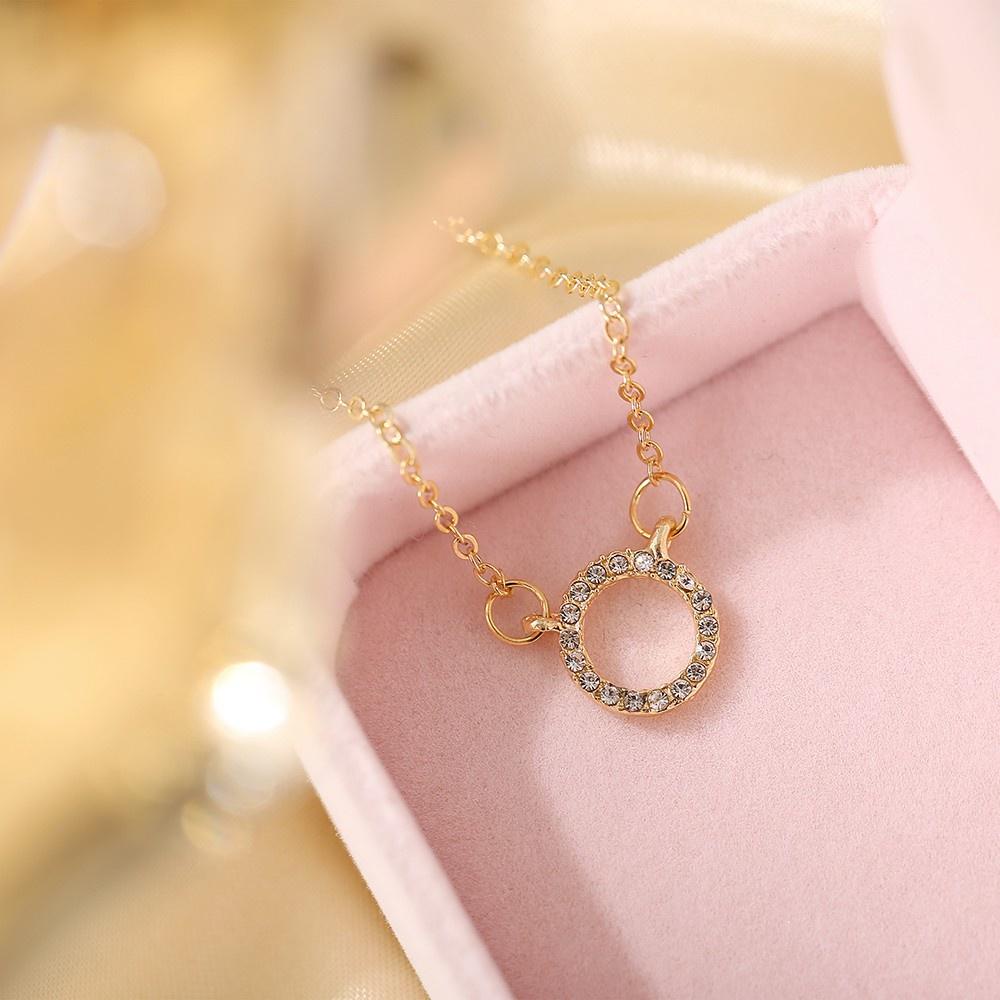 Kalung Wanita Liontin Lingkaran Cincin dengan Kristal Dalika