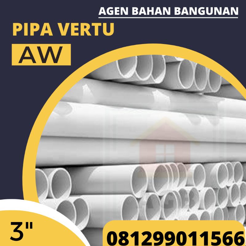 Pipa PVC 3" Inch Vertu AW (Harga Grosir / Harga Termurah) 3,9 Meter