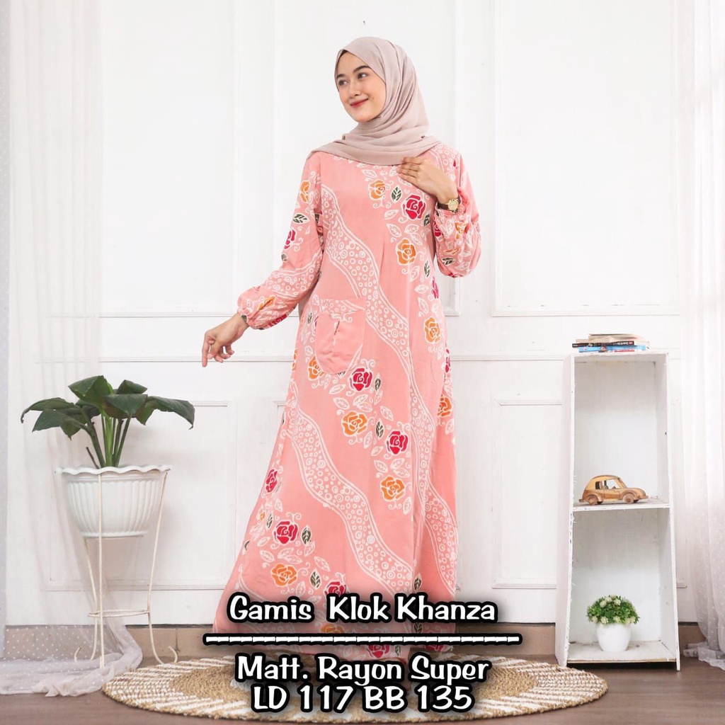 GAMIS RAYON KANZA ABSTRAK MALAMAN ENCIM BUSUI BUMIL DRESS WANITA MODEL SYARI BATIK PEKALONGAN TERBARU