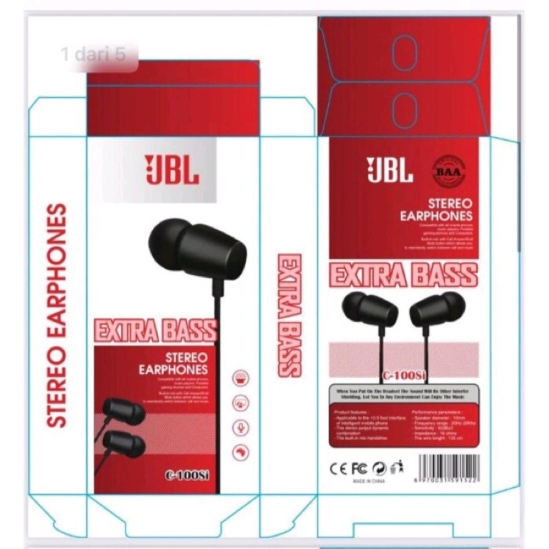 HANDSFREE HEADSET HF JBL C100Si C200Si C300Si C400Si C500Si EXTRA BASS