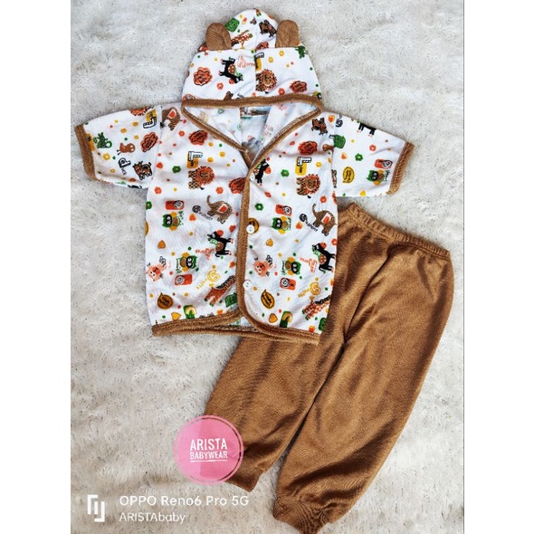 Setelan Hoodie bayi panjang/pendek kancing depan fullprint