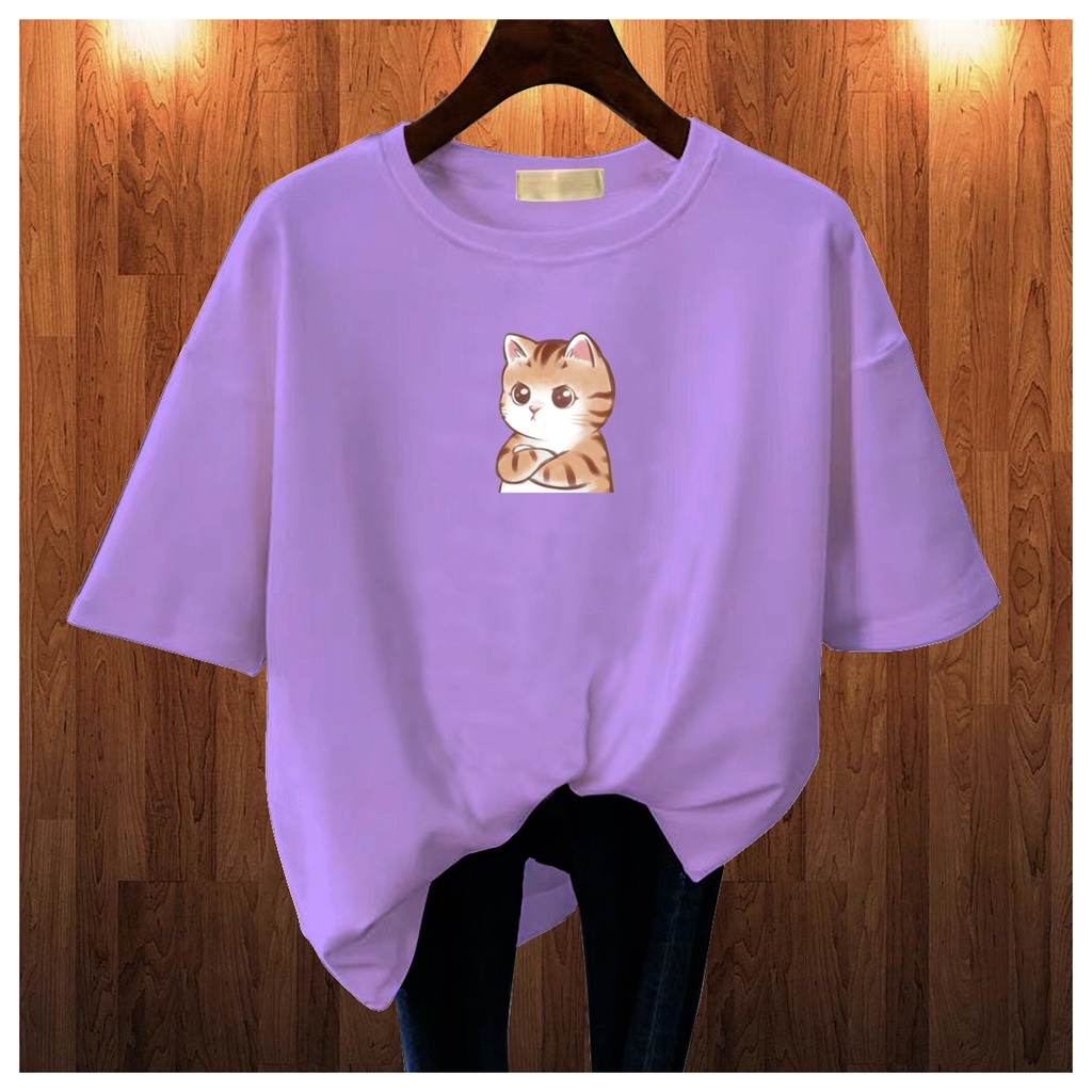 CALVIERO SHOP - BAJU KAOS ATASAN WANITA PRINT ANGRY CAT LOGO GALAXY PRINT