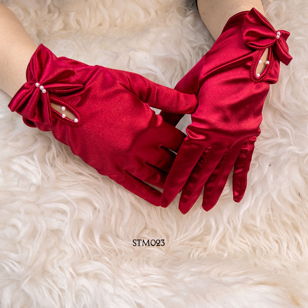 [NEW PRODUK] WEDDING GLOVES SARUNG TANGAN PESTA SILK PENGANTIN MERAH STM023