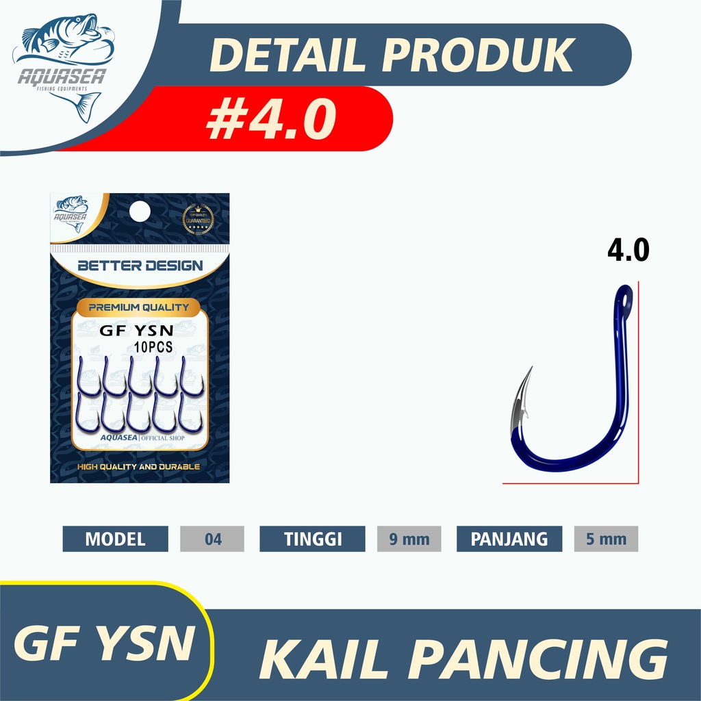 AQUASEA Kail Pancing Premium Warna Biru isi 10pcs/pack High Carbon Steel Barbed Fishing Hook Tackle Kail GFYSN-4.0#10pcs