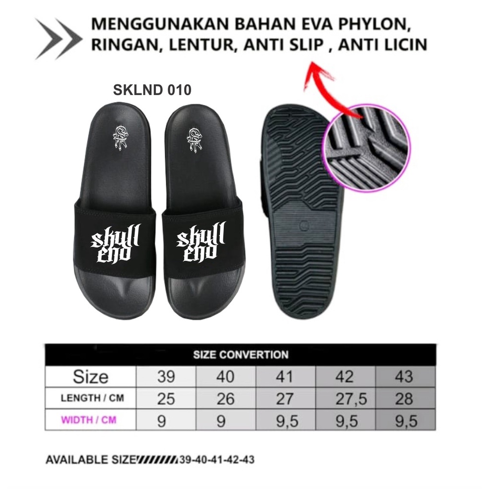 SKULLEND Black Sandal Slop Pria - Sandal Slide on Karet