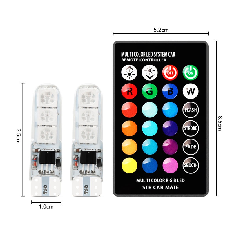 Lampu LED Senja T10 Rgb 2 Pcs + Remote Jelly 16 Warna Lampu LED T10 Mobil Motor Rgb 6 Mata Smd Lampu Mobil Lampu Motor Lampu Sein