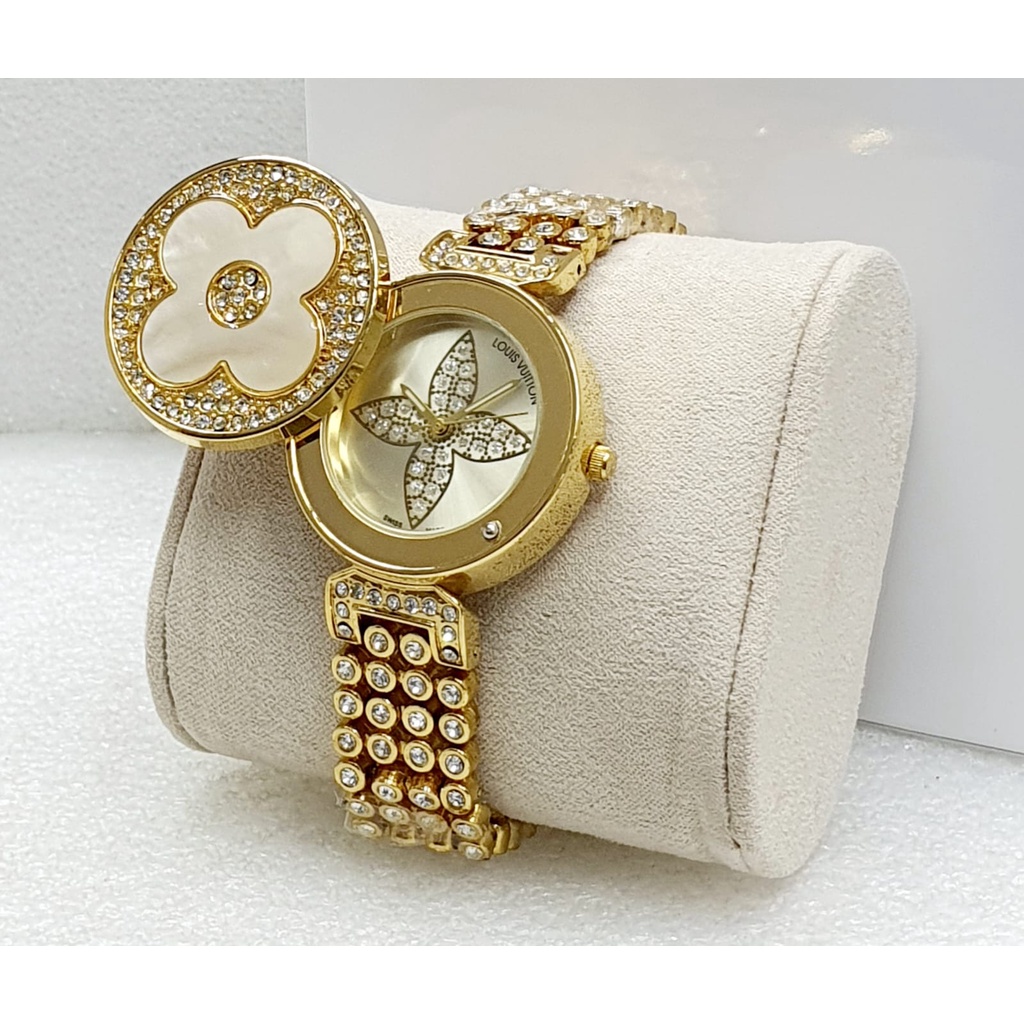 {Cod} Jam Tangan Wanita Louis Vuitton Model Tutup 31305CT Rantai Garansi 6 Bulan Free Box & Baterai