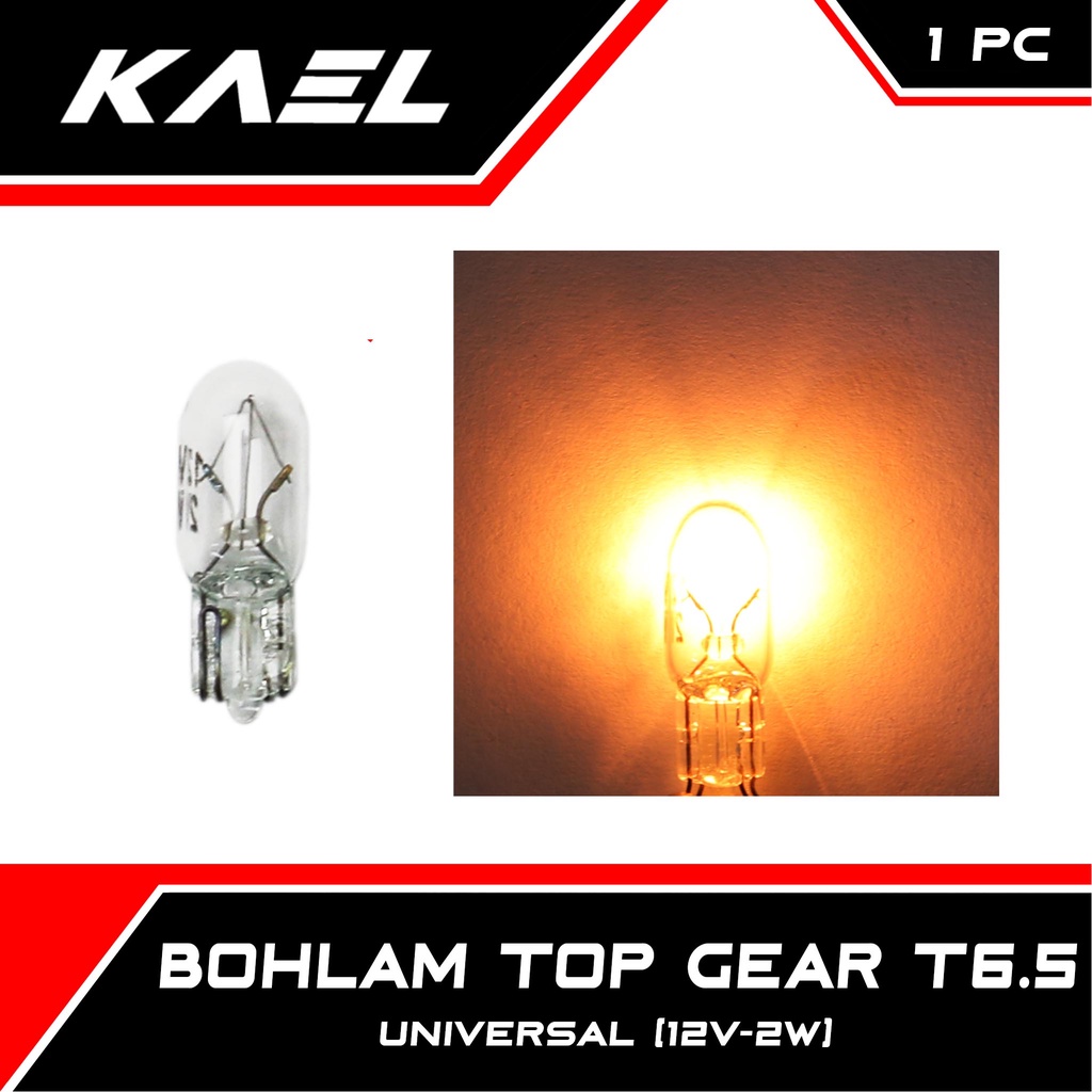 Bohlam Top Gear T6.5 12V-2W Motor Bebek Universal Lampu Warna Kuning Gigi-Gir-Gear Grand/Supra-X-125-Fit New/Revo-Absolute/Blade/Astrea Star/Prima/Jupiter-MX-Z-Z1/F1ZR/Satria-2 Tak-Hiu/Karisma/Vega-R-ZR-RR New-Old/Smash/Shogun 110