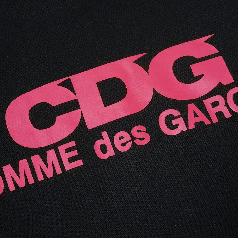 CDG Pink Text Hoodie Black