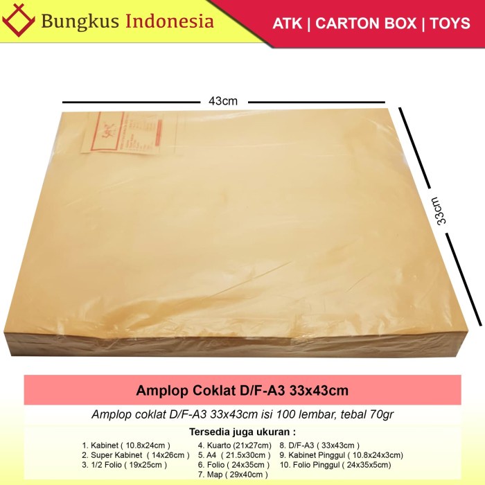 

Kusus Hari Ini Amplop Coklat D/Folio Isi 100Lbr Bergaransi