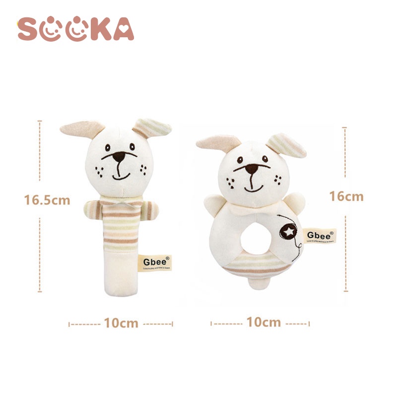 SOOKA Boneka 2 Pcs Rattle Stick Karakter Dengan Busa Dalam Organic Cotton / Rattles Mainan Bayi Bunyi Menangkan  SK-GGA1061