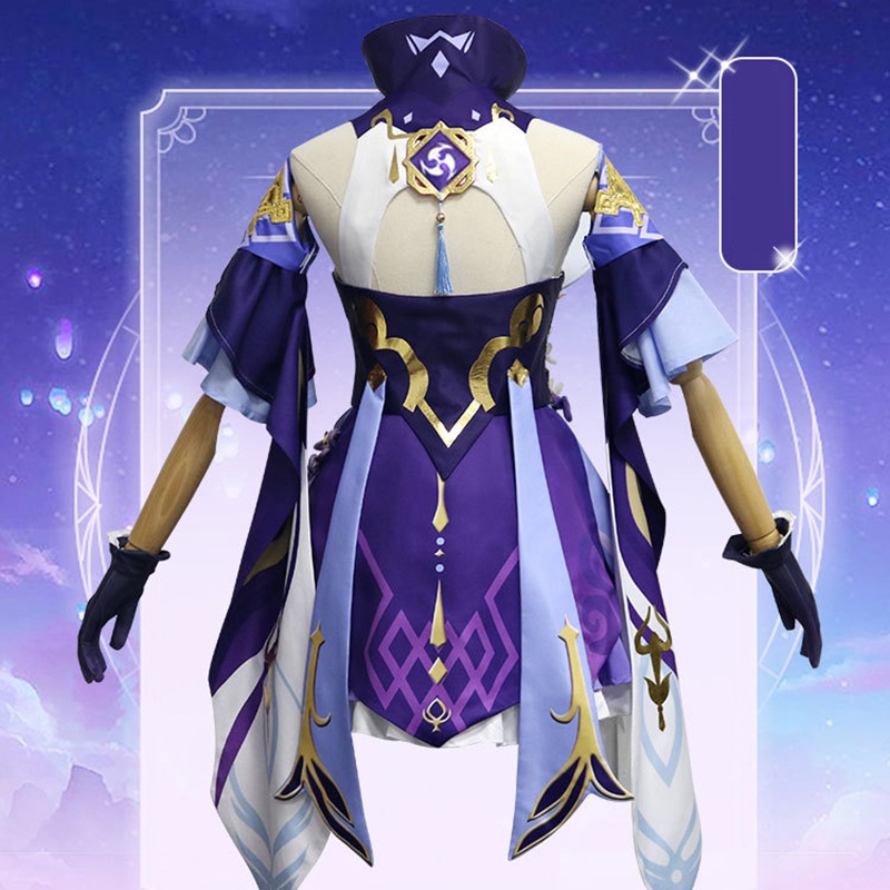 【Wetrose】Genshin Impact Keqing Cosplay Costume Kostum Baju Full Set High Quality, Keqing Wig