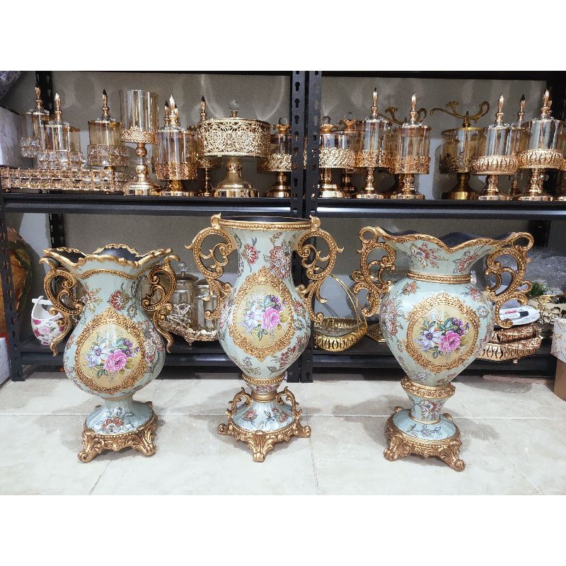 pajangan antik vas / guci set arabian turki jumbo FREE PETI KAYU