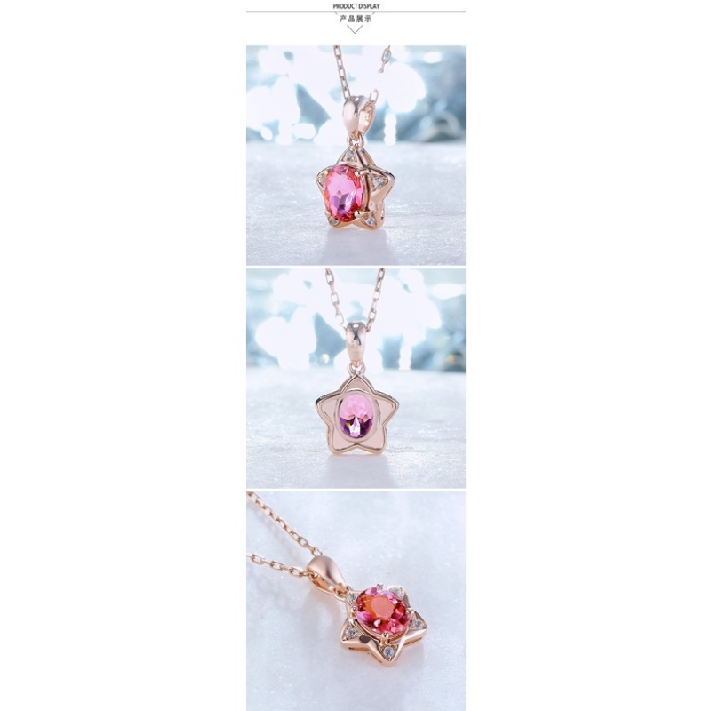 Goldkingdom Perhiasan Fashion 24K Bangkok Aksesoris Ready Stock 1karat Tourmaline Ruby Kalung Dengan Liontin Berlian Berlapis Rose Gold