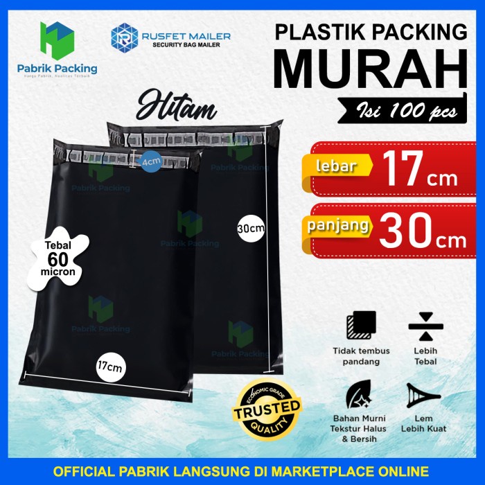 

Wow Polymailer Ekonomis / Plastik Packing Online Hitam 17X30 / Pack Bagus