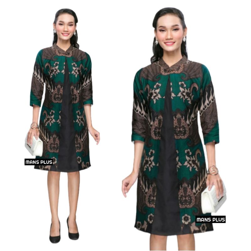 Dress Wanita Batik Jumbo Modern XXXL Dress Tunik Batik Big Size 4L-5L Seragam DHL-L